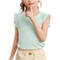 thumbnail image 1 of HAiming Girls Ruffle Sleeveless Cute T Shirt Kids Summer Solid Color Tops Loose Crewneck Pullover Casual Tees, 1 of 3