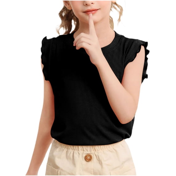HAiming Girls Ruffle Sleeveless Cute T Shirt Kids Summer Solid Color Tops Loose Crewneck Pullover Casual Tees