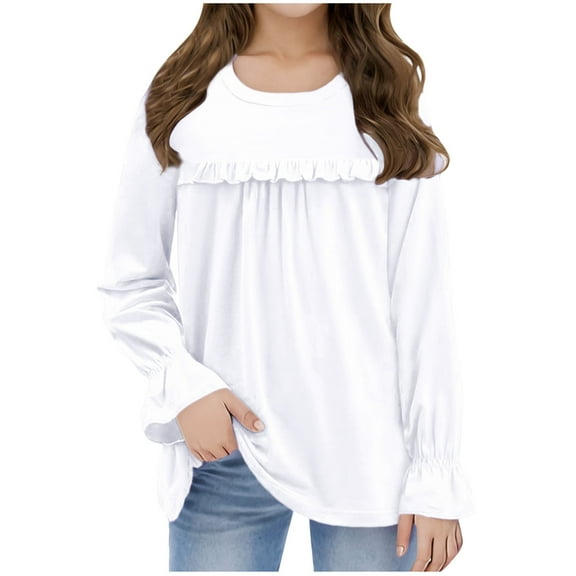 HAiming Girls Short Sleeve Tunic Tops Dressy Casual Loose Ruffle Round Neck T Shirts Kids Summer Soft Blouses
