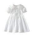thumbnail image 1 of HAiming Girls Short Sleeved Princess Dress Summer Solid Color Button Lace V Neck Casual Pleated A-Line Dress White, 1 of 9