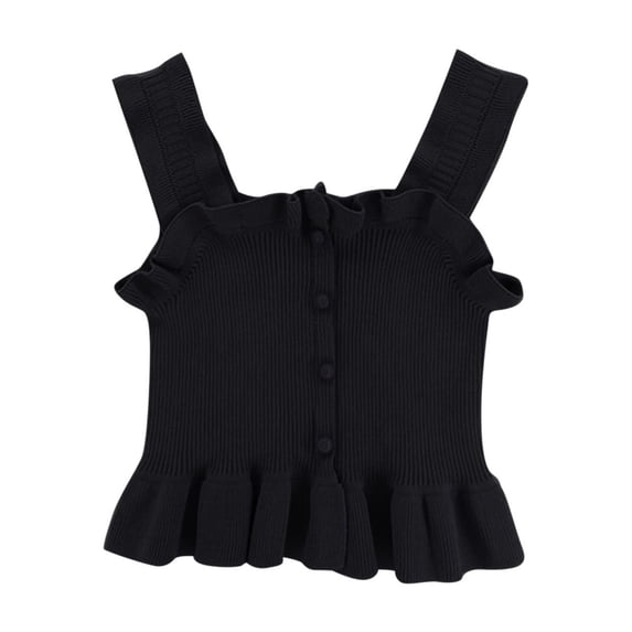 HAiming Girls Summer Cute Tank Top Kids Trendy Ruffle Knitted Square Neck Sleeveless Casual T-Shirts Tees