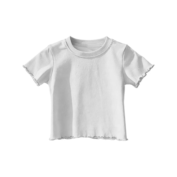HAiming Girls Summer Tops Short Sleeve Ruffle Color Block Tee Vacation Going out T Shirts Scoop Neck Cropped Casual Trendy Kids Tops