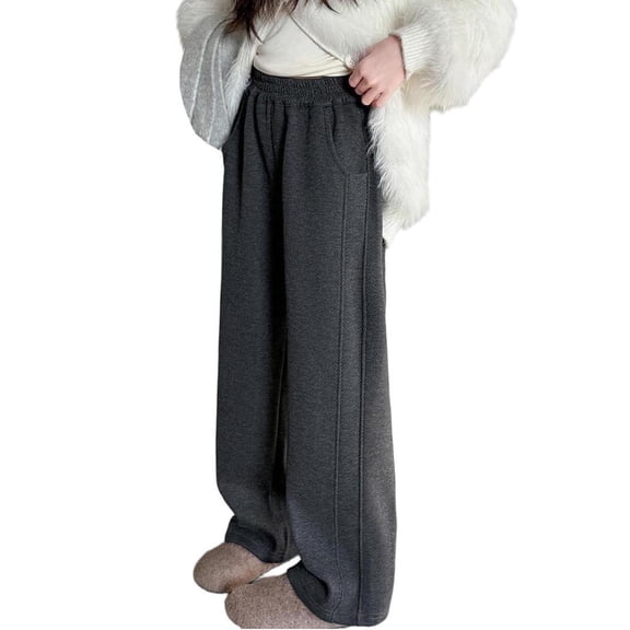 HAiming Girls Sweatpants Straight Wide Pants Baggy Elastic Waist Casual Loose Trousers with Pockets