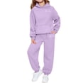 thumbnail image 1 of HAiming Girls Sweatsuit Set Long Sleeve Hoodies Jogger Pants Winter Warm Solid Color Outfit with Pockets, 1 of 4