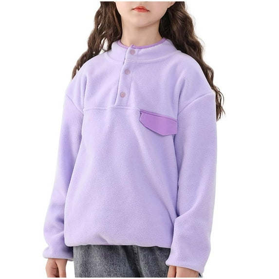 HAiming Girls Toddlers Fleece Fuzzy Jacket Casual Long Sleeve 1/4 Button Pullover with Pockets Kids Trendy Tops
