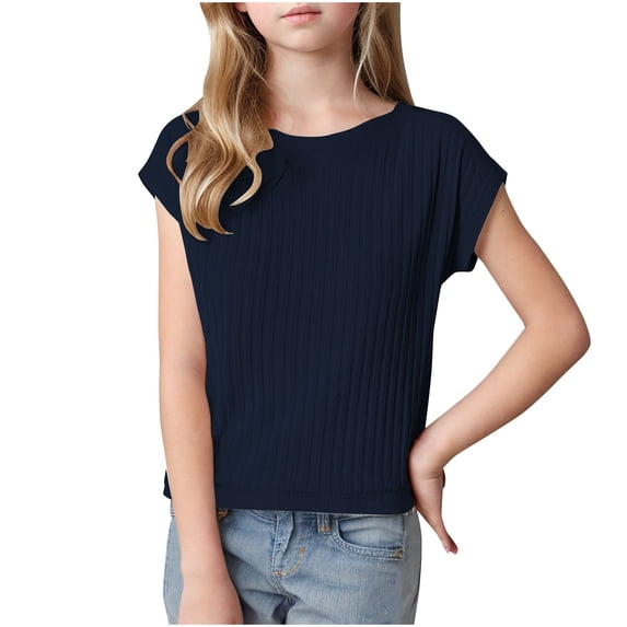 HAiming Girls Tops Dressy Casual Crewneck Short Sleeve Textured Basic T Shirts Cute Trendy Tee Blouse