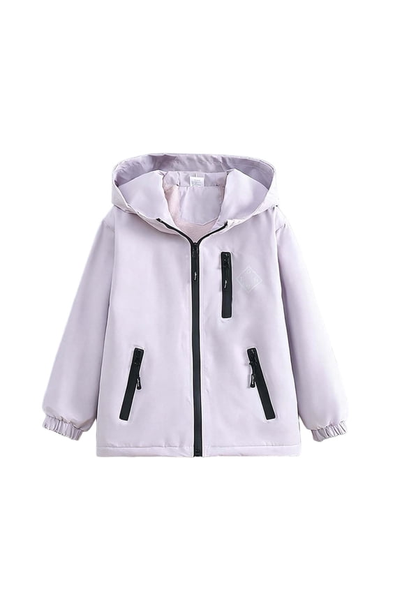 Girls Waterproof Jackets Thick Fleece Warm Long Sleeve Hooded Zipper Jackets Fall Winter Workout Jackets
