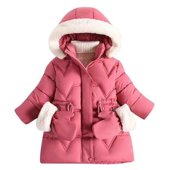 HAiming Girls Winter Hooded Coat Kids Snow Long Sleeve Puffer Jacket Thicken Warm Outwear with Waist Belt Pockets