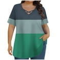 thumbnail image 1 of HAiming Plus Size Color Block Tops for Women Short Sleeve T Shirt V Neck Summer Tee Blouses T-Shirts for Going Out, 1 of 6