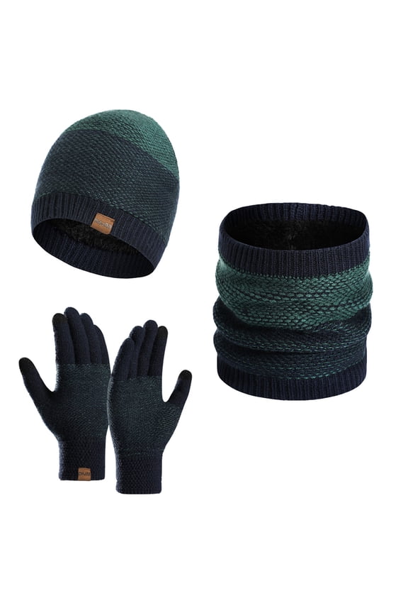 Hat Scarf Touchscreen Gloves 3PCS Set for Men Neck Warmer with Warm Thermal Knit Fleece Lined