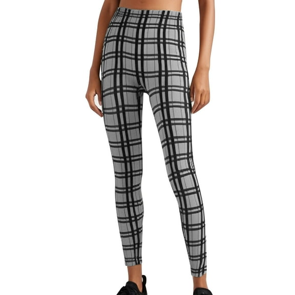 HAiming High Waisted Leggings for Women Plaid Print Stretch Soft Sport Pants Plus Size Casual Home Wear Trousers
