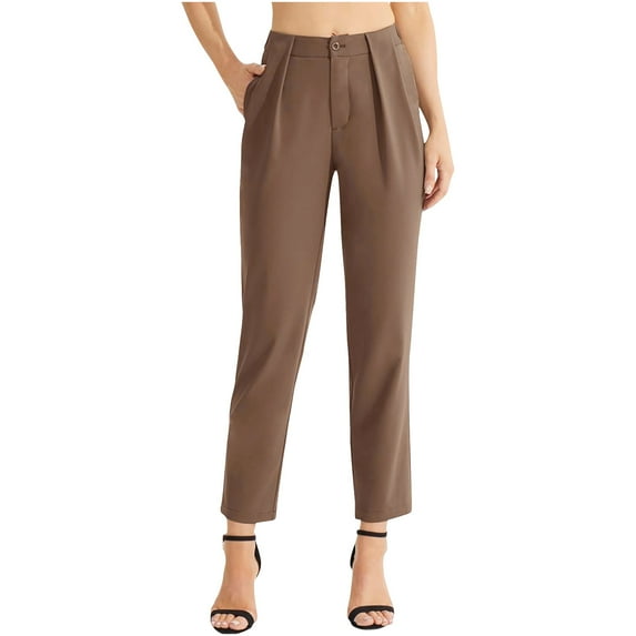 HAiming High Waisted Pants for Women Casual Pleated Straight Leg Pants Comfy Work Office Business Trousers with Pocket