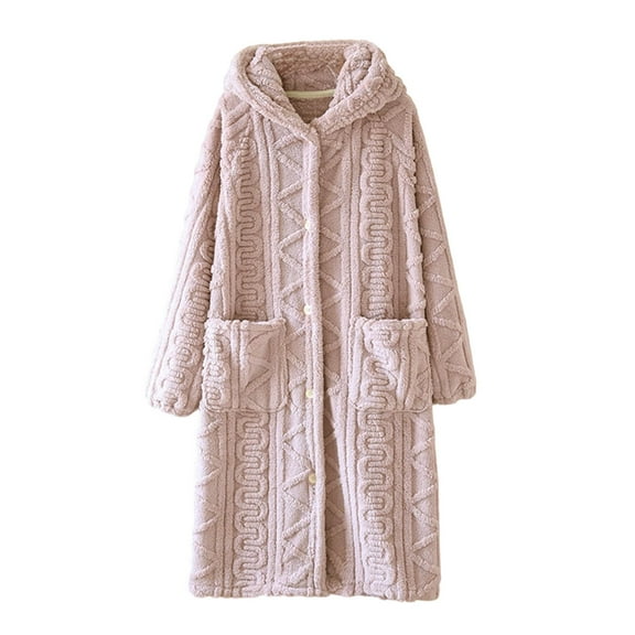 HAiming Hooded Robes for Women Fuzzy Fleece Soft Warm Long Sleeve Button up Cozy Loungewear Nightgown