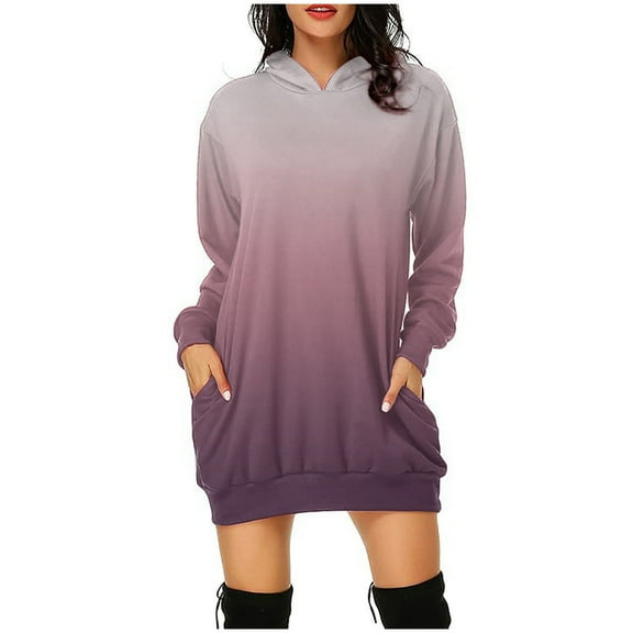 HAiming Hoodie Dress for Women Oversized Long Sleeve Gradient Pullover Sweatshirt Casual Loose Mini Dress with Pockets
