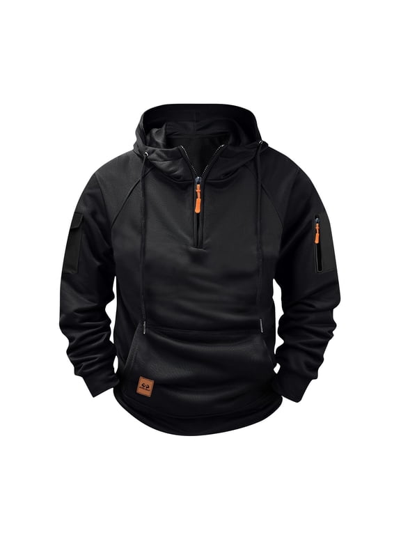 Hoodies for Men Solid Long Sleeve Quarter Zip Pullover Sweatshirts Plus Size Casual Work Outwear with Pocket