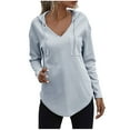 thumbnail image 1 of HAiming Hoodies for Womens Solid Color Long Sleeve V Neck Drawstring Tops Fall Winter Casual Loose Pullover Blouse, 1 of 1