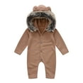 thumbnail image 1 of HAiming Infant Baby Boys Girls Hooded Jumpsuit Solid Color Long Sleeve Ribbed Knit Rompers Fall Winter Trendy Clothes, 1 of 8