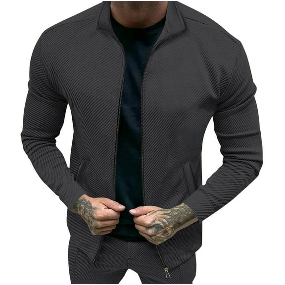 HAiming Jackets for Men Trendy Solid Color Lapel Long Sleeve Zip up Coats 2025 Plus Size Casual Outwear with Pocket