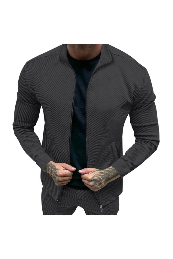 Jackets for Men Trendy Solid Color Lapel Long Sleeve Zip up Coats 2025 Plus Size Casual Outwear with Pocket