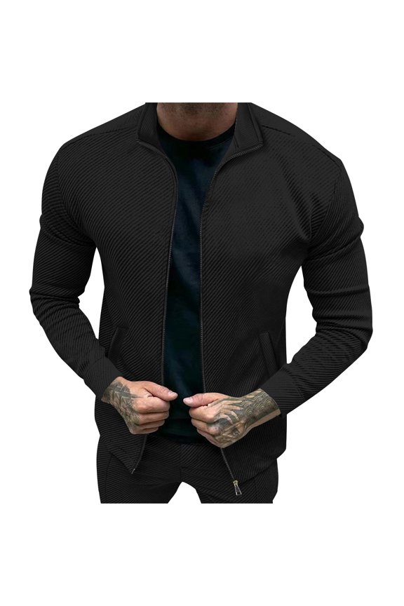 Jackets for Men Trendy Solid Color Lapel Long Sleeve Zip up Coats 2025 Plus Size Casual Outwear with Pocket
