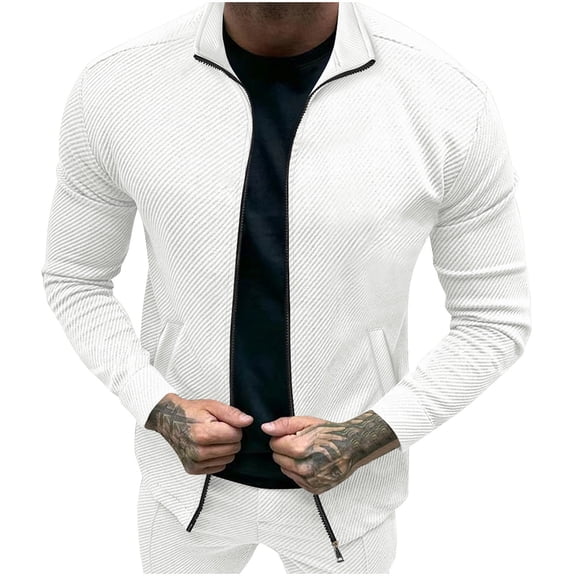 HAiming Jackets for Men Trendy Solid Color Lapel Long Sleeve Zip up Coats 2025 Plus Size Casual Outwear with Pocket