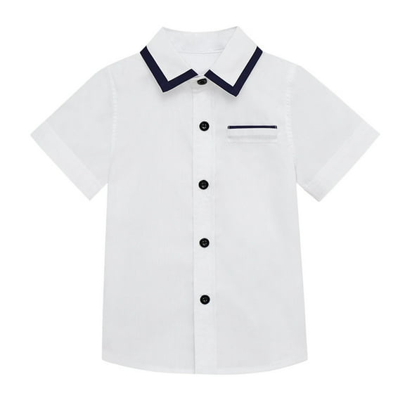 HAiming Kids Boys Girls Striped Button down Shirt Trendy Lapel Collar Short Sleeve Tee Tops Summer Casual Comfy Blouse