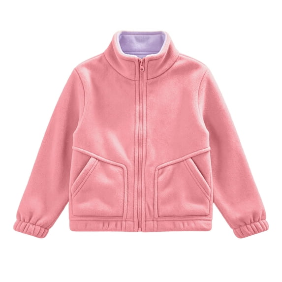 HAiming Kids Fleece Jackets Long Sleeve Full Zip Stand Collar Casual Trendy Sweatshirts Fall Winter Workout Tops