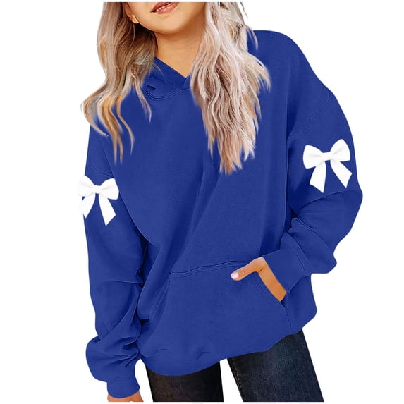 HAiming Kids Fleece Sweatshirts Bow Long Sleeve Hoodies with Pockets Trendy Casual Shirts Fall Winter Going out Tops