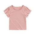 thumbnail image 1 of HAiming Kids Girl Cotton Tops Casual Short Sleeve Crew Neck Shirt Solid Color Pullover Blouse Basic Tee, 1 of 9
