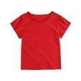 thumbnail image 1 of HAiming Kids Girl Cotton Tops Casual Short Sleeve Crew Neck Shirt Solid Color Pullover Blouse Basic Tee, 1 of 9
