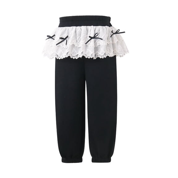 HAiming Kids Girls Cotton Sweatpants Cute Bow Tie Lace Skirt Casual Athletic Baggy Jogger Pants with Pockets
