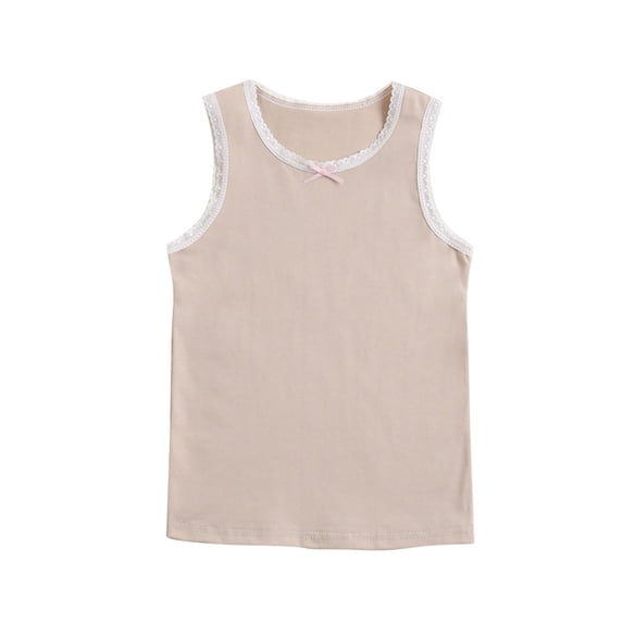 HAiming Kids Girls Cotton Vest Sleeveless Lace Soft Casual Tops Bow Crew Neck Cute Outfit Trendy Clothes