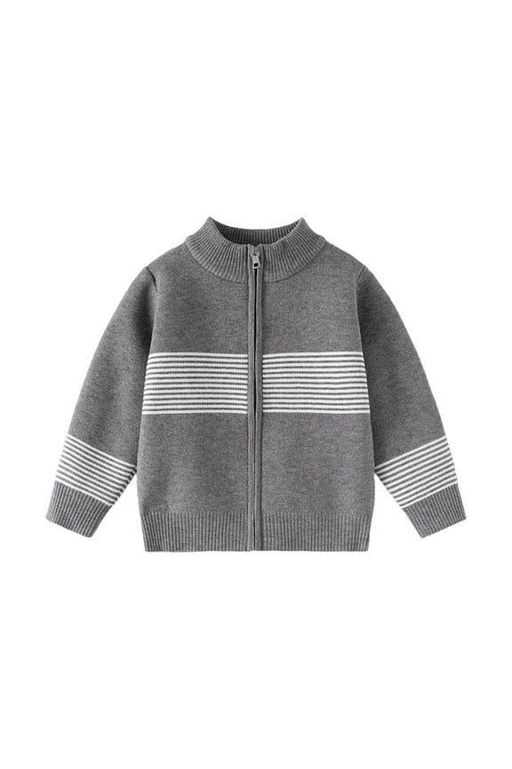Kids Knit Cotton Cardigan Jacket Coat Striped Casual Long Sleeve Full Zip School Uniform Cute Outwear Sweater