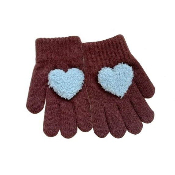 HAiming Kids Knit Gloves Soft Comfy Thicken Winter Warm Touch Screen Texting Solid Color Mittens with Cute Trim