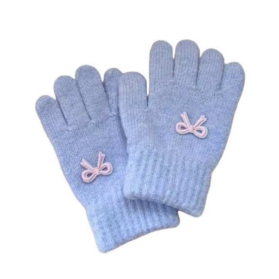 HAiming Kids Knit Gloves Soft Comfy Thicken Winter Warm Touch Screen Texting Solid Color Mittens with Cute Trim