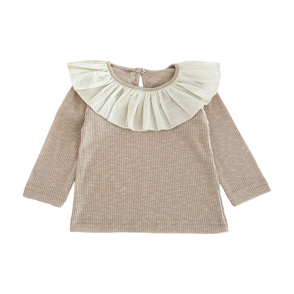 HAiming Kids Lace Undershirts Long Sleeve Ribbed Knit Loose Casual Shirts Round Neck Fall Winter Workout Tops