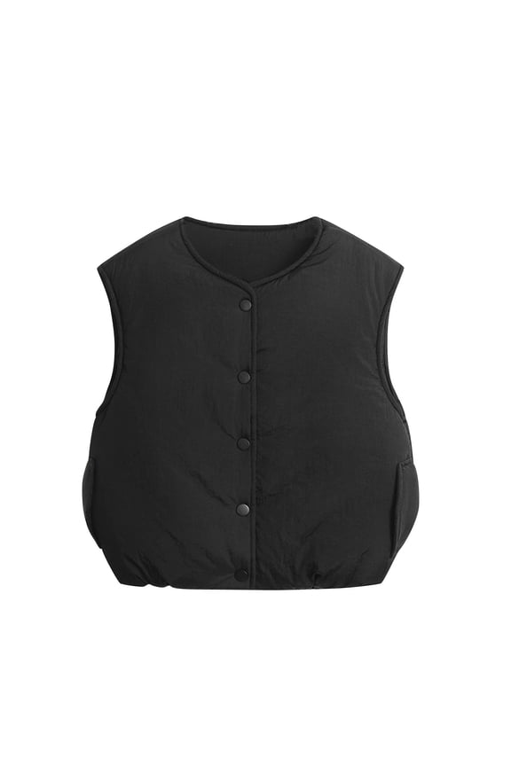 Kids Padded Vest Jackets Sleeveless Button down Crew Neck Solid Color Outerwear Soft Coat Trendy Clothes