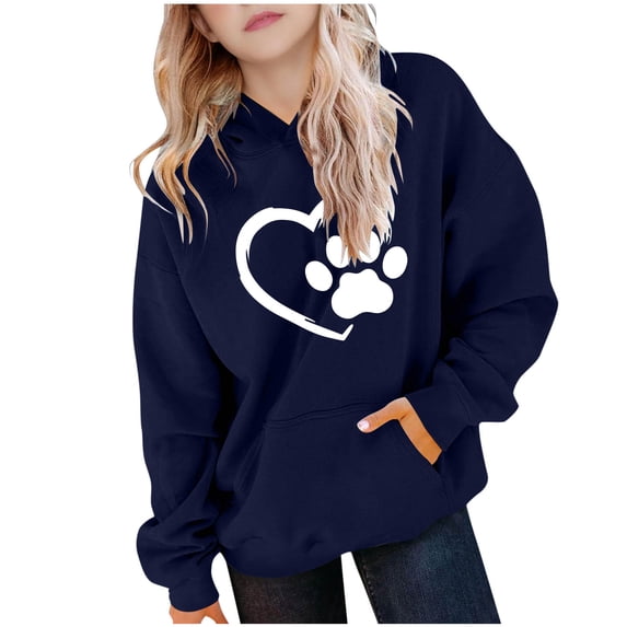 HAiming Kids Pullover Sweatshirts Printed Long Sleeve Hooded Loose Casual Shirts Fall Winter Workout Tops with Pockets