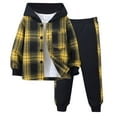 thumbnail image 1 of HAiming Kids Sets Hooded Plaid Button down Long Sleeeve Jacket Jogger Pants Casual Outfits with Pockets, 1 of 7