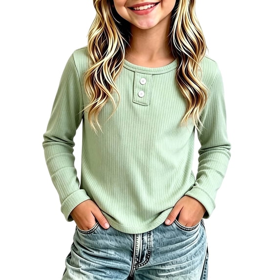HAiming Kids Shirts Long Sleeve Button Solid Color Casual Classic Pullover Undershirts Fall Winter Workout Blouses