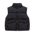 thumbnail image 1 of HAiming Kids Sleeveless Padded Vest Lightweight Zip up Outwear Stand Collar Solid Color Coats Warm Soft Jacket for Girls, 1 of 4