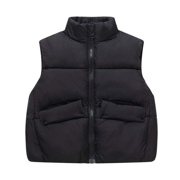 HAiming Kids Sleeveless Padded Vest Lightweight Zip up Outwear Stand Collar Solid Color Coats Warm Soft Jacket for Girls