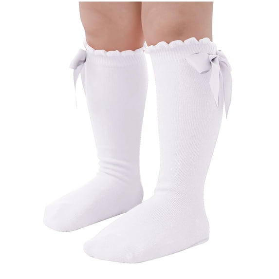 HAiming Knee High Socks for Girl Solid Color Cute Bow Casual Soft Comfy Stockings for Dance Festival