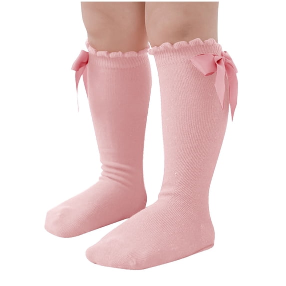 HAiming Knee High Socks for Girl Solid Color Cute Bow Casual Soft Comfy Stockings for Dance Festival