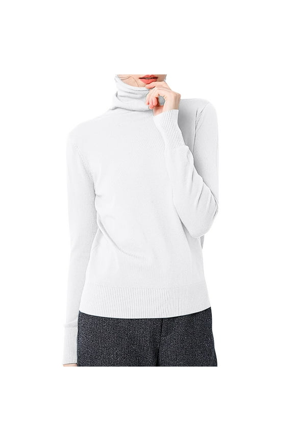 Knit Cotton Base Layer Tops Casual Lightweight Turtleneck Soft Comfy Long Sleeve Basic T Shirt White M