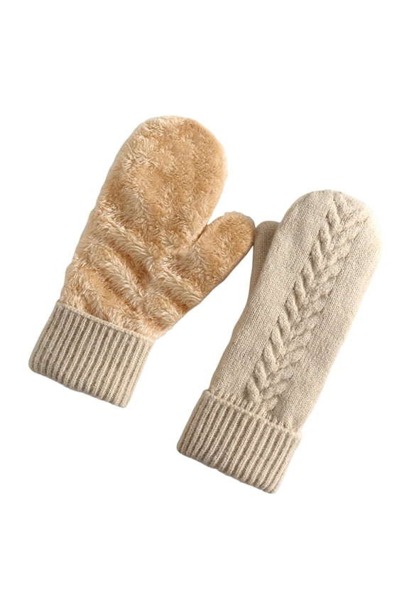 Knit Gloves for Women Warm Winter Fleece Lining Thermal Cable Thick Comfy Mittens Cold Freezing Weather