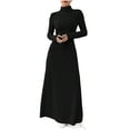 thumbnail image 1 of HAiming Knit Maxi Dress for Women Trutlneck Long Sleeve Ribbed Solid Flared Lightweight Fall Winter Sweater, 1 of 7