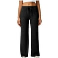 thumbnail image 1 of HAiming Knit Pants for Women Wide Leg Baggy Drawstring Solid Color Fashion Athletic Trousers Loungewear, 1 of 6