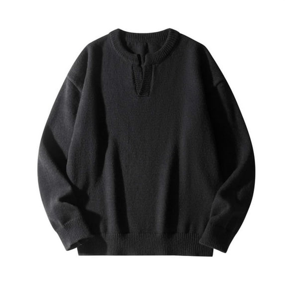 HAiming Knit Sweater for Men Casual Long Sleeve V Neck Solid Color Pullover Tops Winter Warm Trendy Blouse