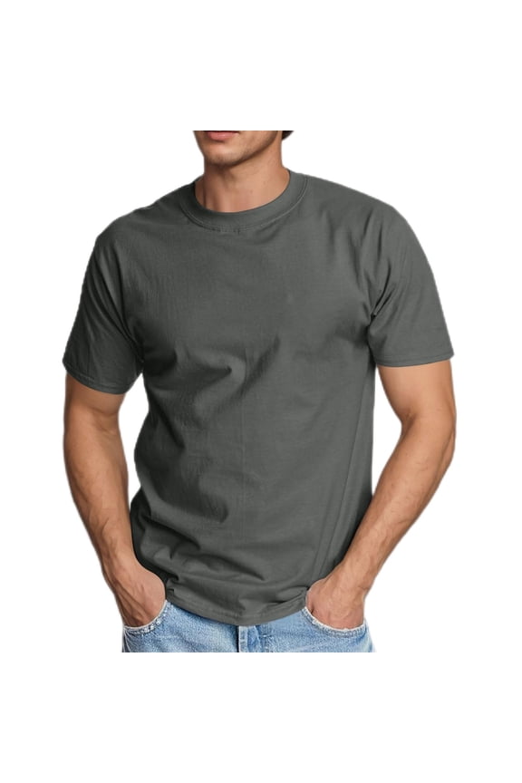 Knitting Cotton T-Shirts for Men Short Sleeve Round Neck Casual Basic Tee Solid Color Pullover Tops
